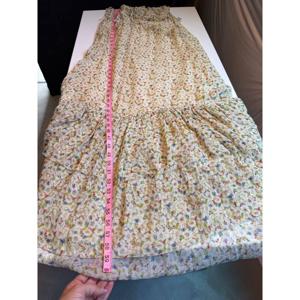 Doen Antoinette Maxi Dress Yellow Victoria Floral Printed Silk Ruffle Sheer M - Picture 13 of 13